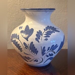 Signed 1988 Portuguese Hand-Painted Ceramic Vase. Vieira- Sao Miguel.